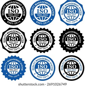 ISO 9001 Qualitätsmanagement Zertifizierungsabzeichen und Genehmigungssiegel
