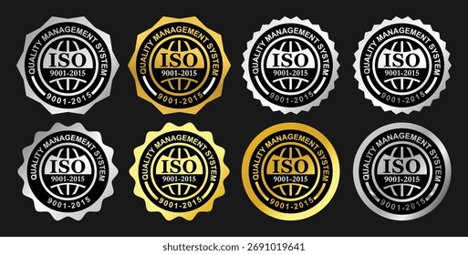 ISO 9001 Quality Management System Certification Icons for Business Reliability