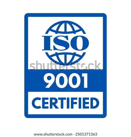 iso 9001 quality management system certified, vector illustration isolated on white background