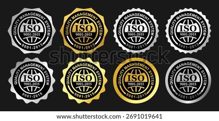 ISO 9001 Quality Management System Certification Icons for Business Reliability
