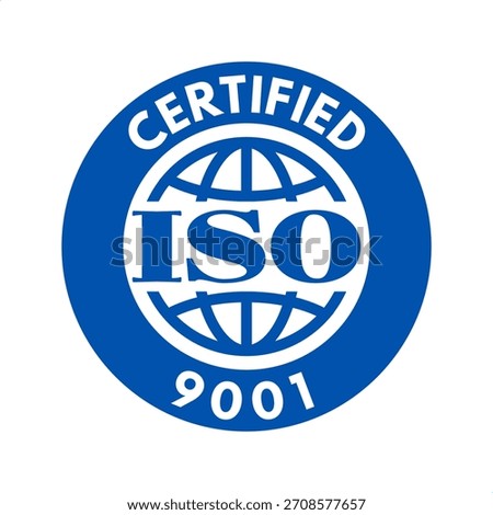 iso 9001 quality management system certified, vector illustration isolated on white background