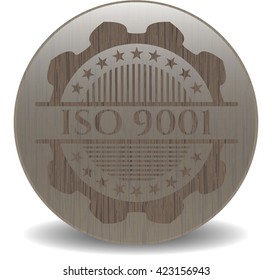 ISO 9001 retro style wooden emblem