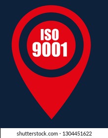 Iso 9001 text on map pin.