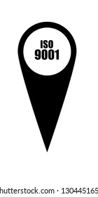 Iso 9001 text on map pin.