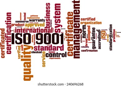 ISO 9001 word cloud concept. Vector illustration