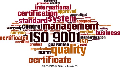 ISO 9001 word cloud concept. Vector illustration