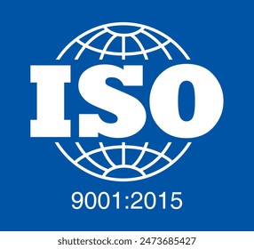 Certificación ISO 9001:2015 Ilustración vectorial de símbolos, Certificado de empresa certificado ISO 9001:2015, Certificado de calidad, Vector de marca ISO, Organización internacional para la estandarización de logotipos