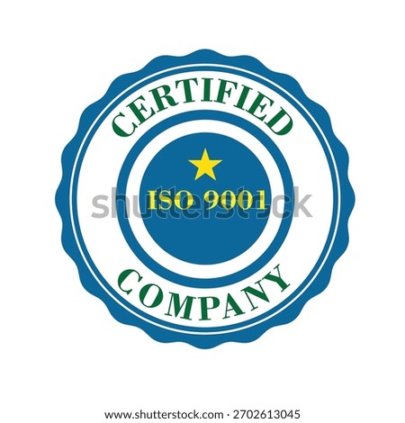 ISO 9001:2015 certified symbol vector illustration, Certified Company Certificate ISO 9001:2015, Quality Certificate, ISO mark certification, International organization for standardization logo vector