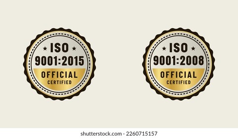 ISO 9001:2015 label vector and ISO 9001:2008 stamp vector. ISO 9001:2015 Seal vector. The International Organization for Standardization. Best certified ISO 9001:2008.