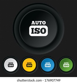 ISO Auto photo camera sign icon. Settings symbol. Round colourful buttons on black texture. Vector