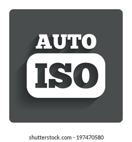 ISO Auto photo camera sign icon. Settings symbol. Gray flat button with shadow. Modern UI website navigation. Vector