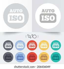 ISO Auto photo camera sign icon. Settings symbol. Round 12 circle buttons. Shadow. Hand cursor pointer. Vector