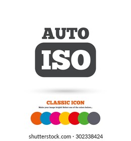 ISO Auto photo camera sign icon. Settings symbol. Classic flat icon. Colored circles. Vector