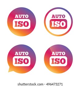 ISO Auto photo camera sign icon. Settings symbol. Gradient buttons with flat icon. Speech bubble sign. Vector