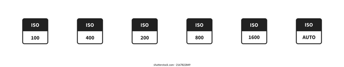 ISO Camera Icon Set. Vector Isolated Illustration. Iso Symbol Collection.