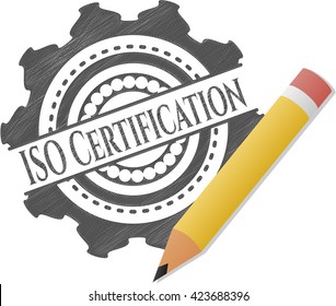 Dibujo del emblema de la certificación ISO con efecto de lápiz