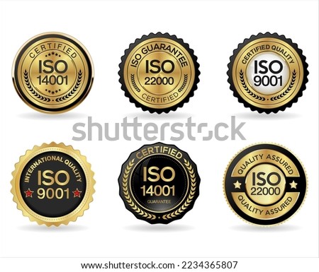 Iso certification gold and black badge collection 
