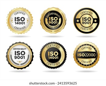 Iso certification golden stamp vector collection