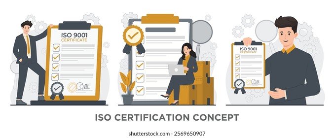 Iso certification illustration quality control and ISO 9001 certification