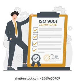 Iso certification illustration quality control and ISO 9001 certification