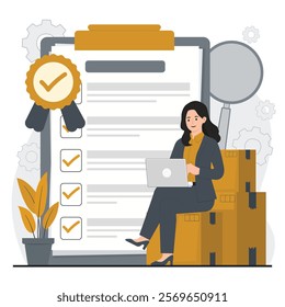 Iso certification illustration quality control and ISO 9001 certification