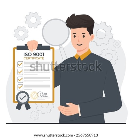 Iso certification illustration quality control and ISO 9001 certification