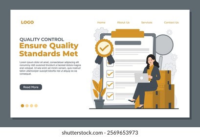 Iso certification Landing page template for quality control and ISO 9001 certification, designed