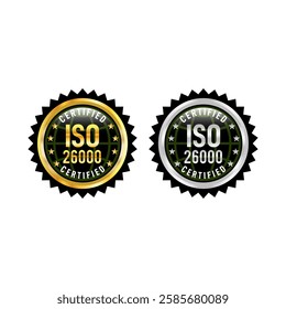 ISO Certified Badge Or Information Security Management System Rubber Stamp Glossy And Golden Badge.