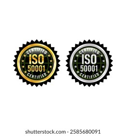 ISO Certified Badge Or Information Security Management System Rubber Stamp Glossy And Golden Badge.