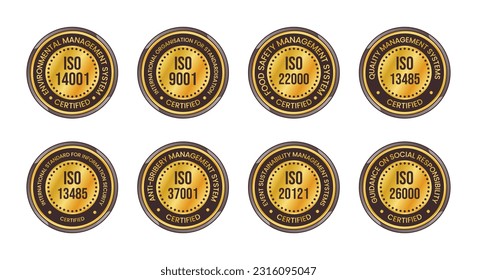 iso certified badge, iso certified stamp, iso certified emblem, iso certified logo, glossy badges vector set, shiny logo, 3d realistic badge logo vector illustration