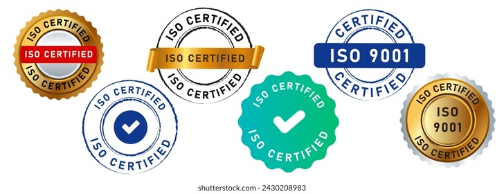 iso certified circle stamp label seal emblem badge sign for guarantee confirmation accredited standard quality