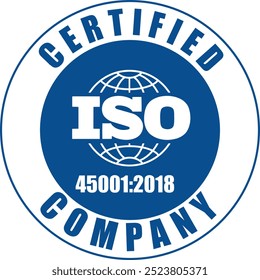 ISO Empresa certificada, Certificado ISO 45001-2018 Azul, Certificado de salud y seguridad, Sistema de gestión de salud y seguridad certificado, ISO 45001-2018 Sistema de gestión de salud y seguridad