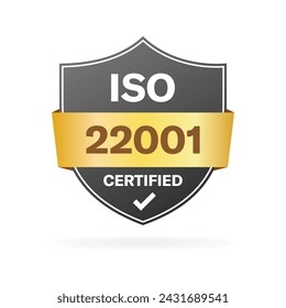 ISO certified icon. ISO 22001 approved icon. Flat style. Vector icon