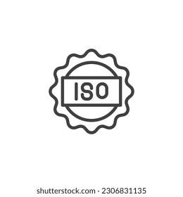 ISO certified line icon. linear style sign for mobile concept and web design. ISO label outline vector icon. Symbol, logo illustration. Vector graphics