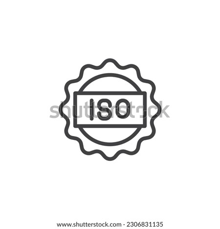 ISO certified line icon. linear style sign for mobile concept and web design. ISO label outline vector icon. Symbol, logo illustration. Vector graphics