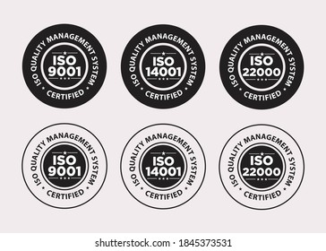 ISO certified, quality management system vector illustration set, black and white,  