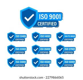 ISO certified set stamp and labels. Quality management system certified