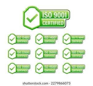 ISO certified set stamp and labels. Quality management system certified