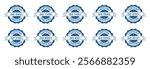 ISO certified stamp for company vector set in blue color on white background. Set of International Organization for Standardization stamp:-45001,13485,140001,26000,27001,37001,50001,90001,22000, 20121