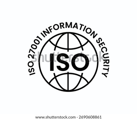 ISO certified symbol vector illustration, Certified Company Certificate ISO, Quality Certificate, ISO mark certification, International organization standardization logo vector. Information security