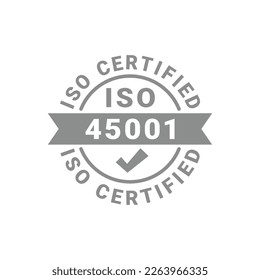 Iso certified vector label. 45001 certificate badge vector icon.