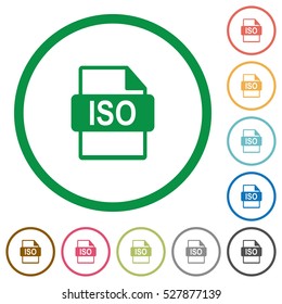 ISO file format flat color icons in round outlines