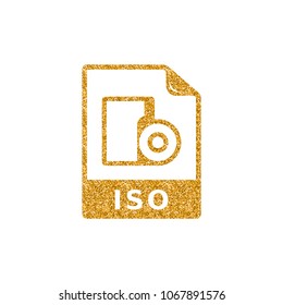 ISO file format icon in gold glitter texture. Sparkle luxury style vector illustration.