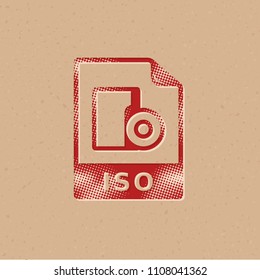 ISO file format icon in halftone style. Grunge background vector illustration.