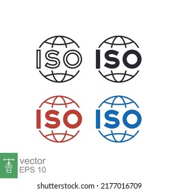 ISO icon. Simple outline, solid, flat style. Certified, certificate, mark, quality, symbol, management, stamp, standard, approved concept. Vector illustration isolated on white background. EPS 10