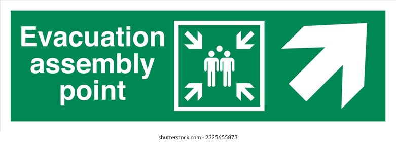 ISO International signs label symbol icon Safe condition Evacuation Assembly Muster Point Direction Up To The Right