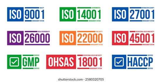 iso management system stamps, vector illustration isolated on white background