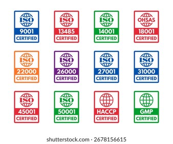 iso management system stamps, vector illustration isolated on white background