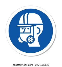 ISO Mandatory Circle Sign: Wear Full Face Respirator and Head Protection Symbol (IS-1035)