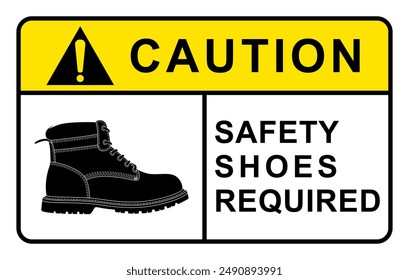 ISO mandatory safety wear foot protection chemical boot,personal protective equipment PPE sign.Notice Use Steel Toe Shoes. Mandatory safety shoes symbol. Caution,Safety shoes must be worn in this area